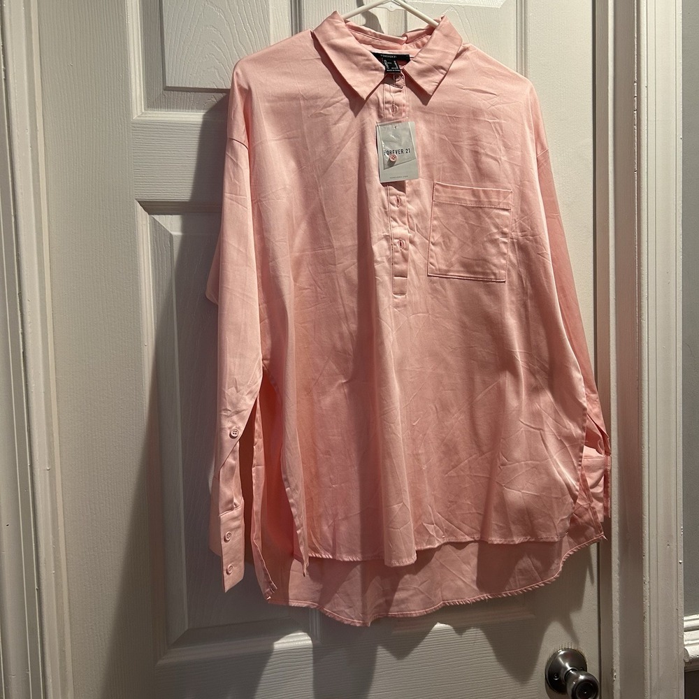 Forever 21 Rose Pink Oversized Button-Down Tunic Top - Size Medium